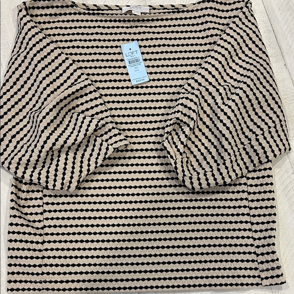 LOFT Black and Cream Patterned Blouse